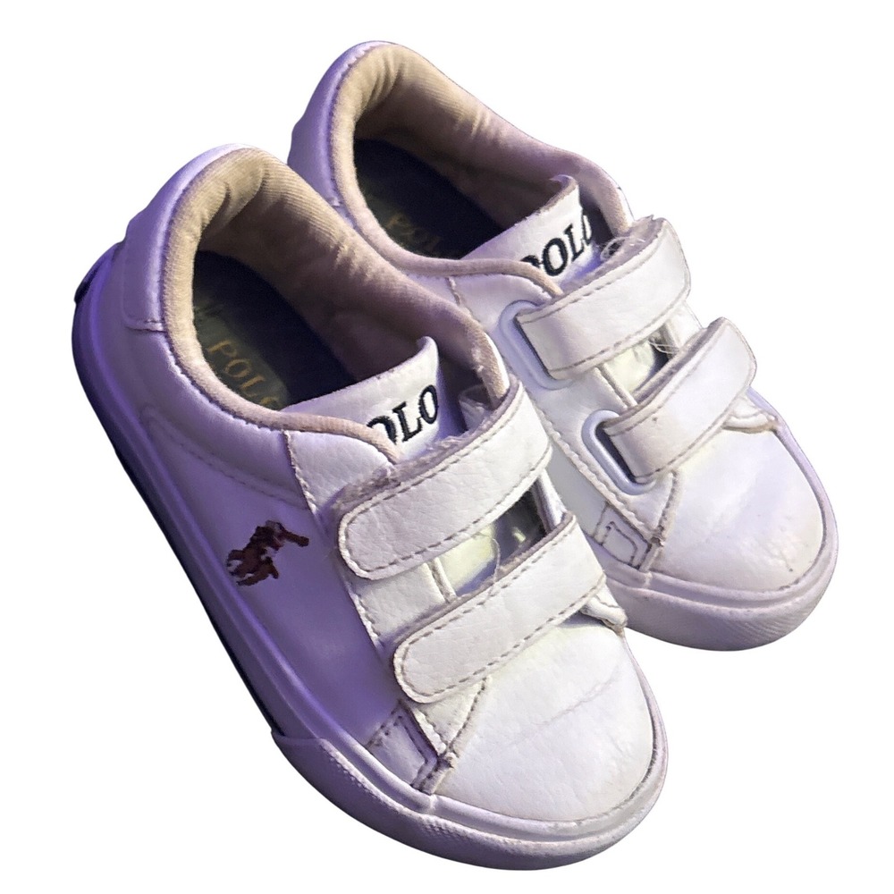 Polo Ralph Lauren Toddler White Leather Double Strap Sneakers Shoes Size 7